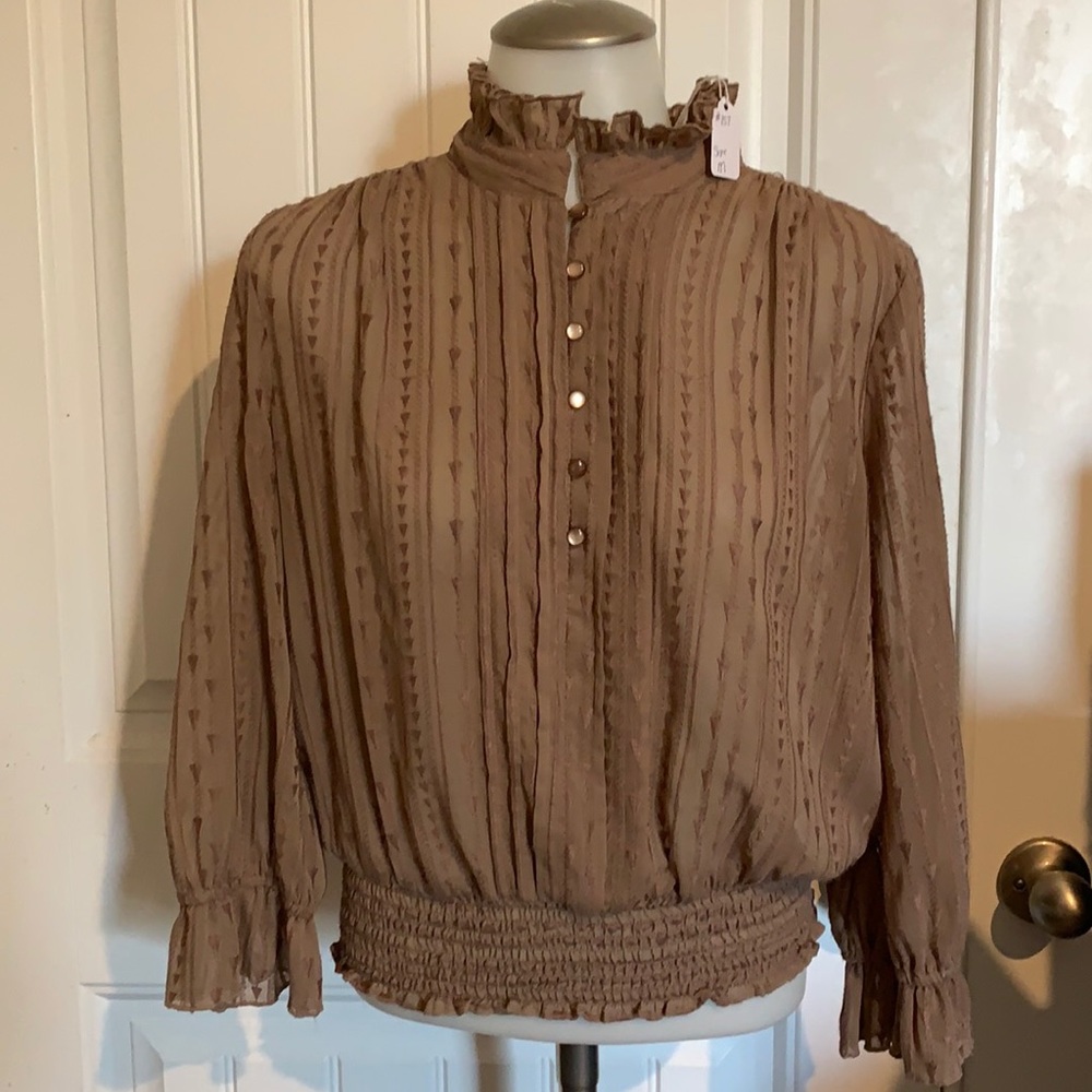 3/4 sleeve semi sheer embroidered patterned blouse